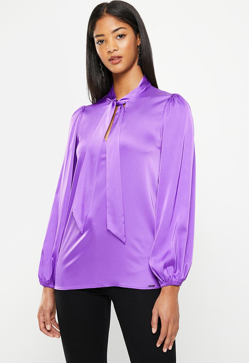 SISSY BOY - Appreciate all blouse with neck tie - purple