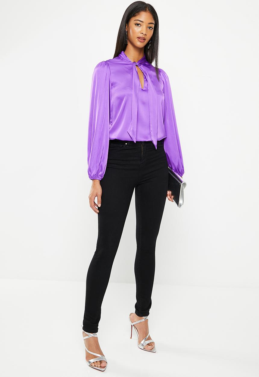 SISSY BOY - Appreciate all blouse with neck tie - purple