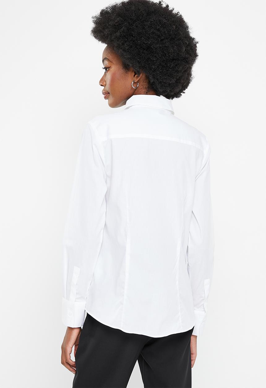 POLO - Wmn basic shirt long sleeve concealed front shirt - white