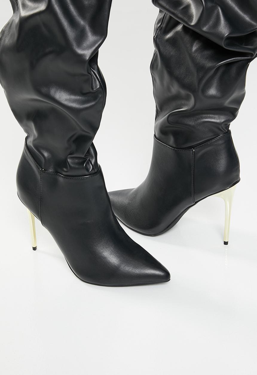 Plum - Crown stiletto boot - black