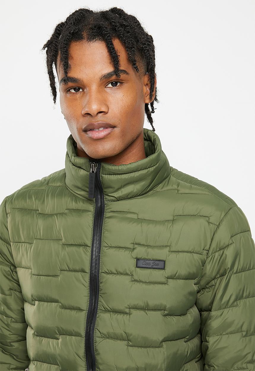 Aca Joe - Mens aca joe funnel neck logo embroidery  jacket puffer - rifle green