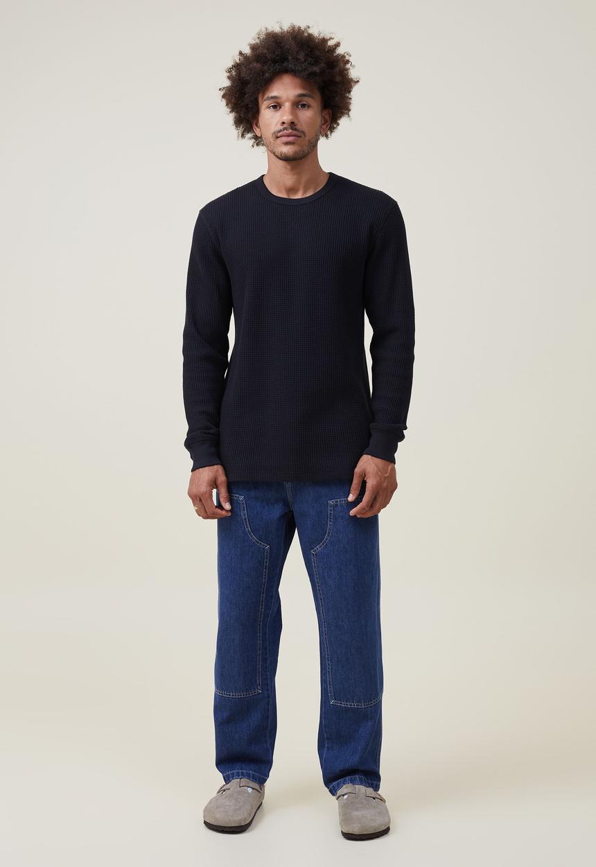 Factorie - Textured long sleeve T-shirt - washed black waffle