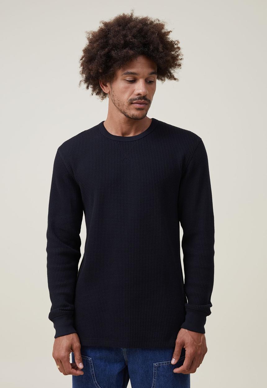 Factorie - Textured long sleeve T-shirt - washed black waffle