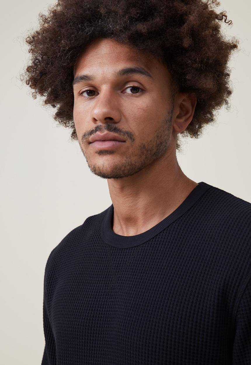 Factorie - Textured long sleeve T-shirt - washed black waffle