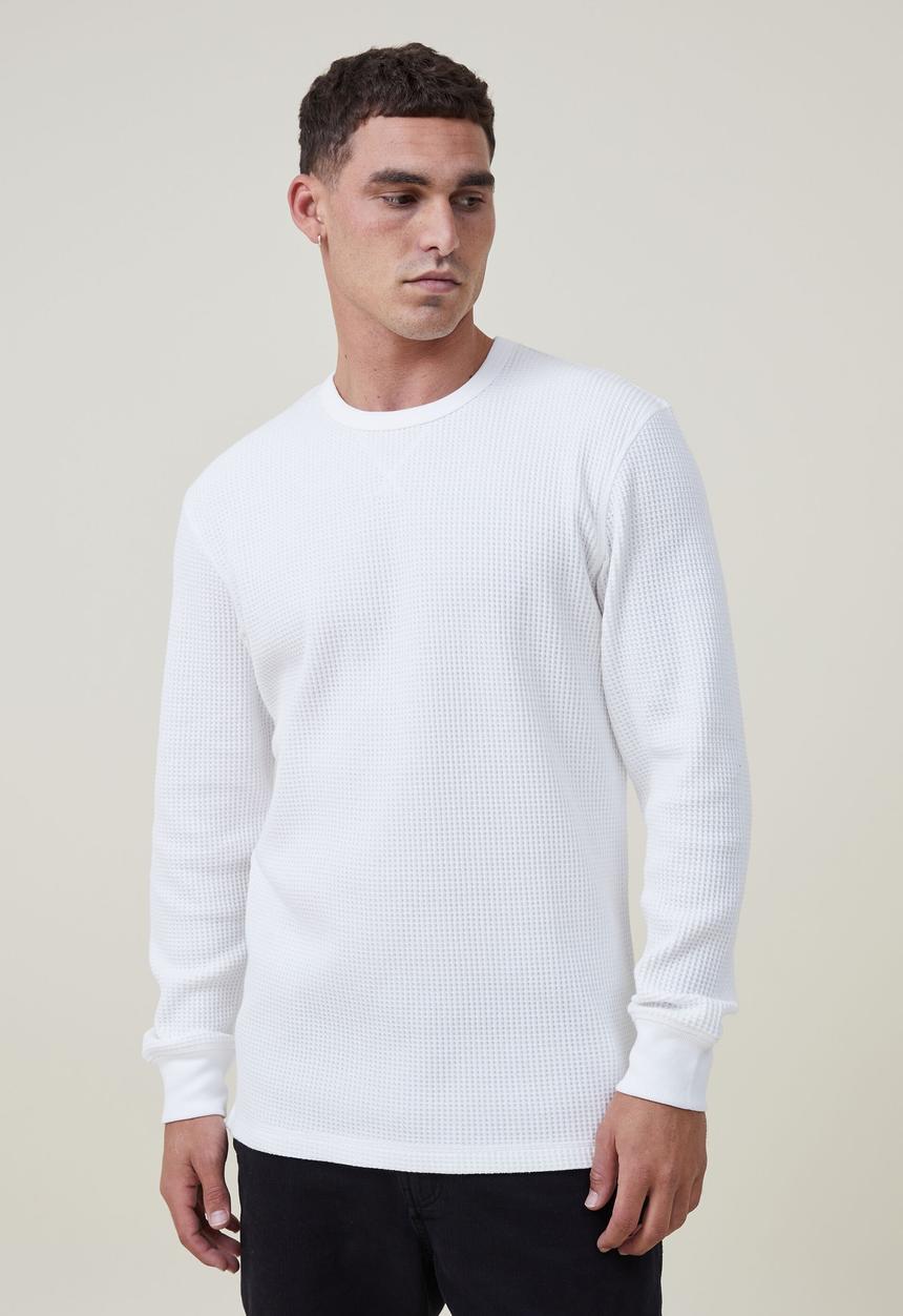 Factorie - Textured long sleeve T-shirt - white waffle