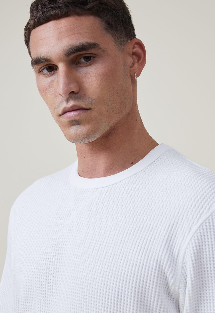 Factorie - Textured long sleeve T-shirt - white waffle