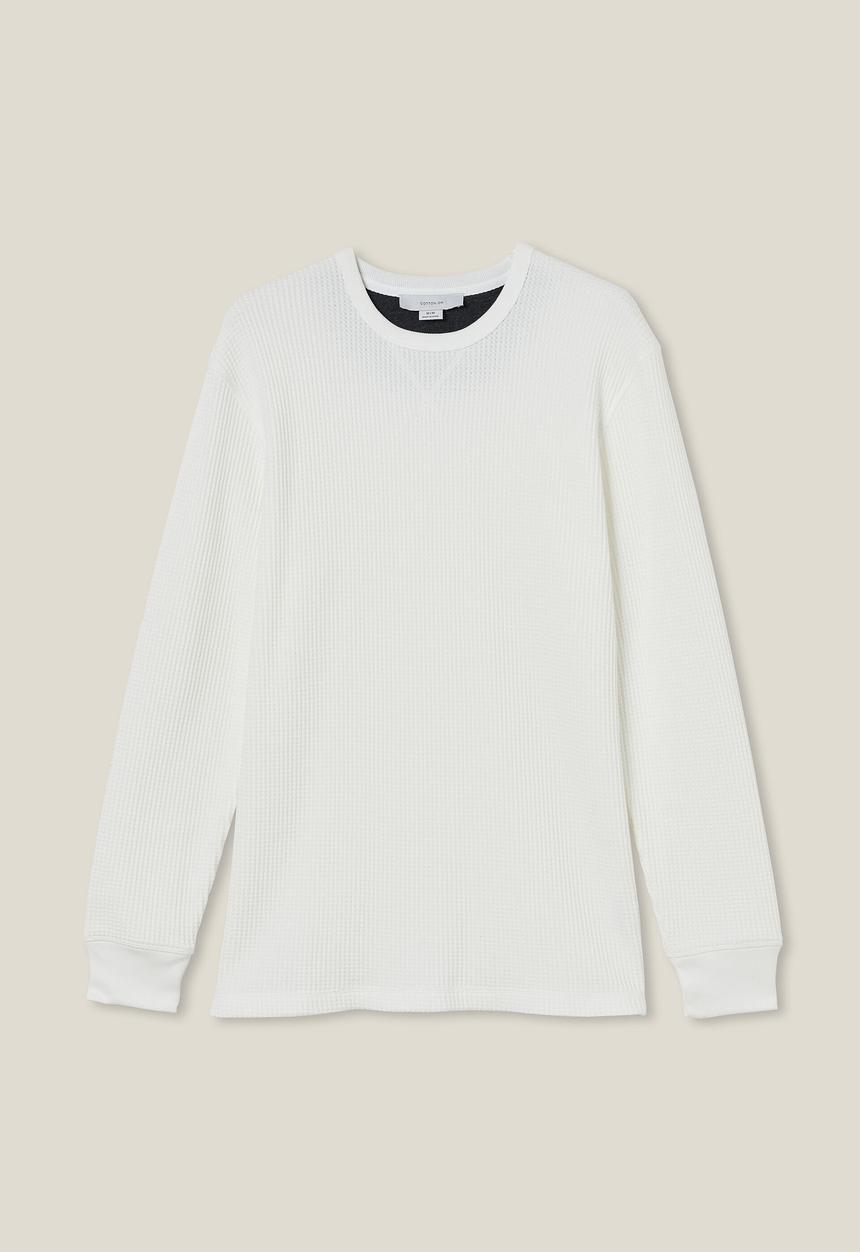 Factorie - Textured long sleeve T-shirt - white waffle