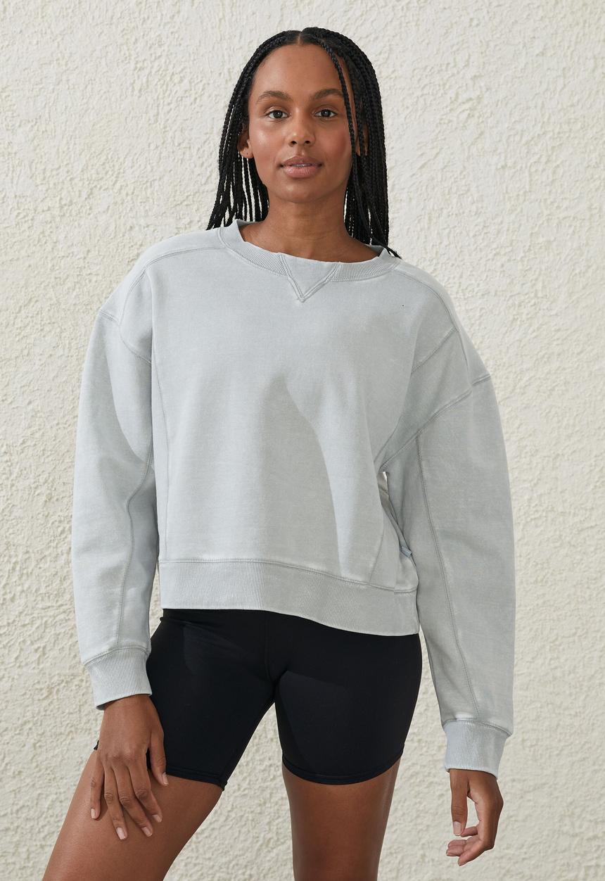 Cotton On - Active washed boxy crew jumper - washed aqua mist
