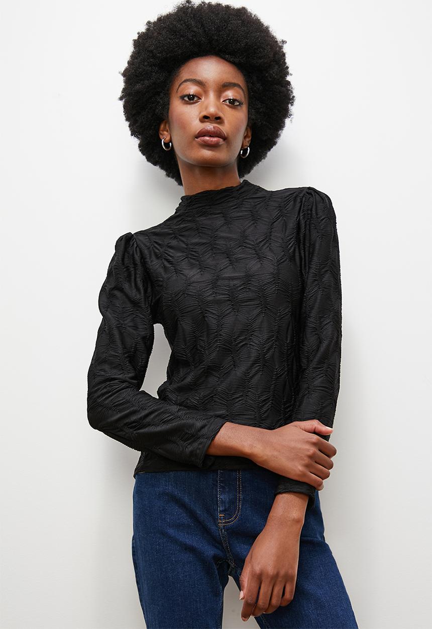 edit - Jacquard textured top - black