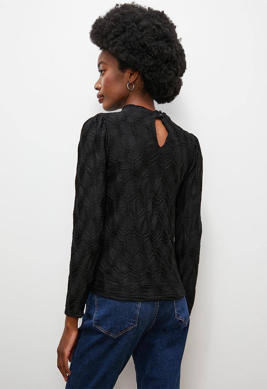 edit - Jacquard textured top - black