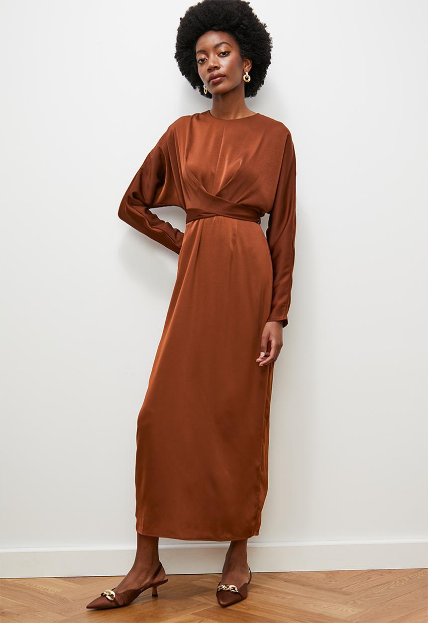 edit - Satin wrap midi dress - cherry mahogany