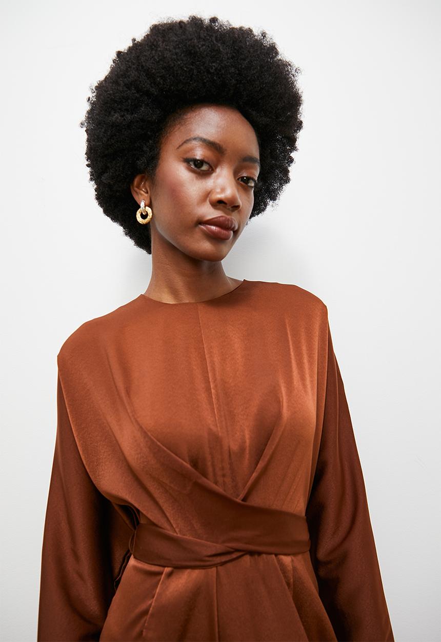 edit - Satin wrap midi dress - cherry mahogany
