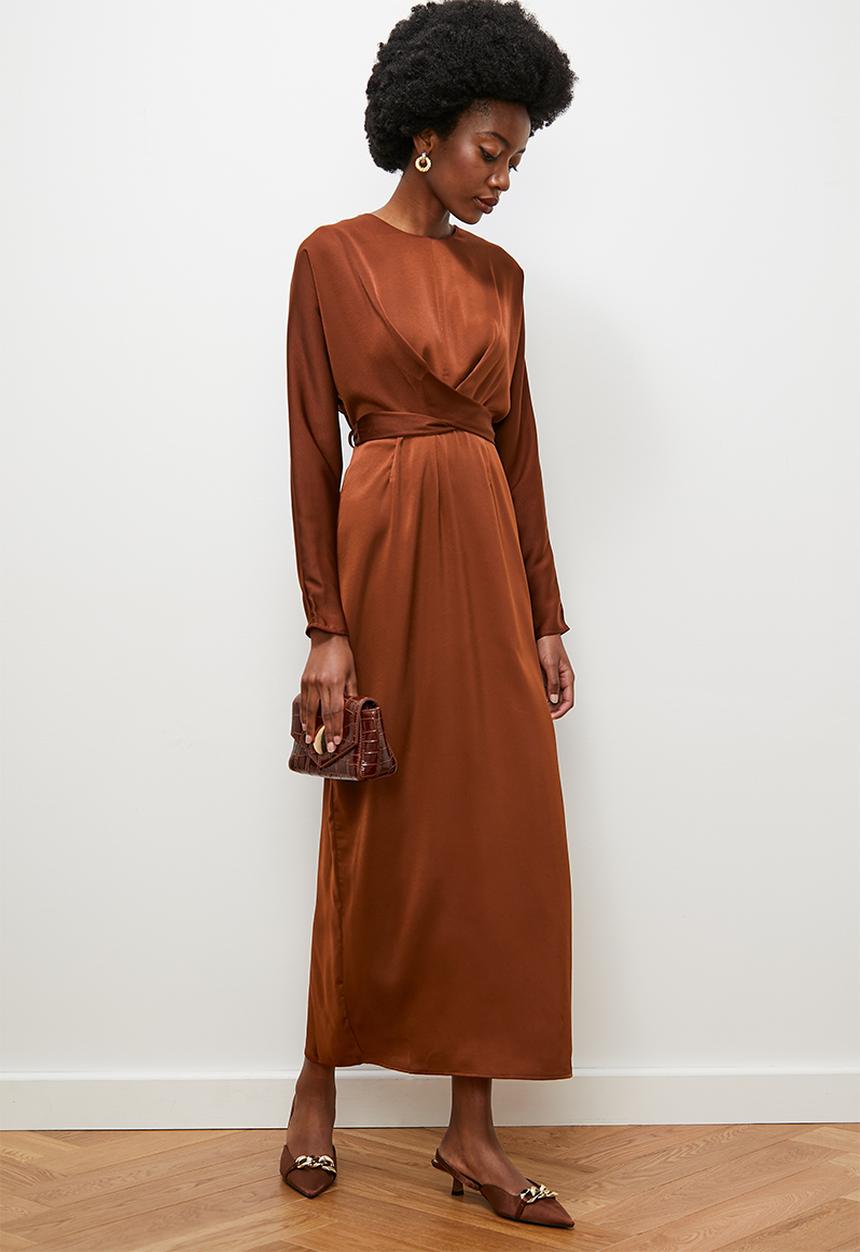 edit - Satin wrap midi dress - cherry mahogany