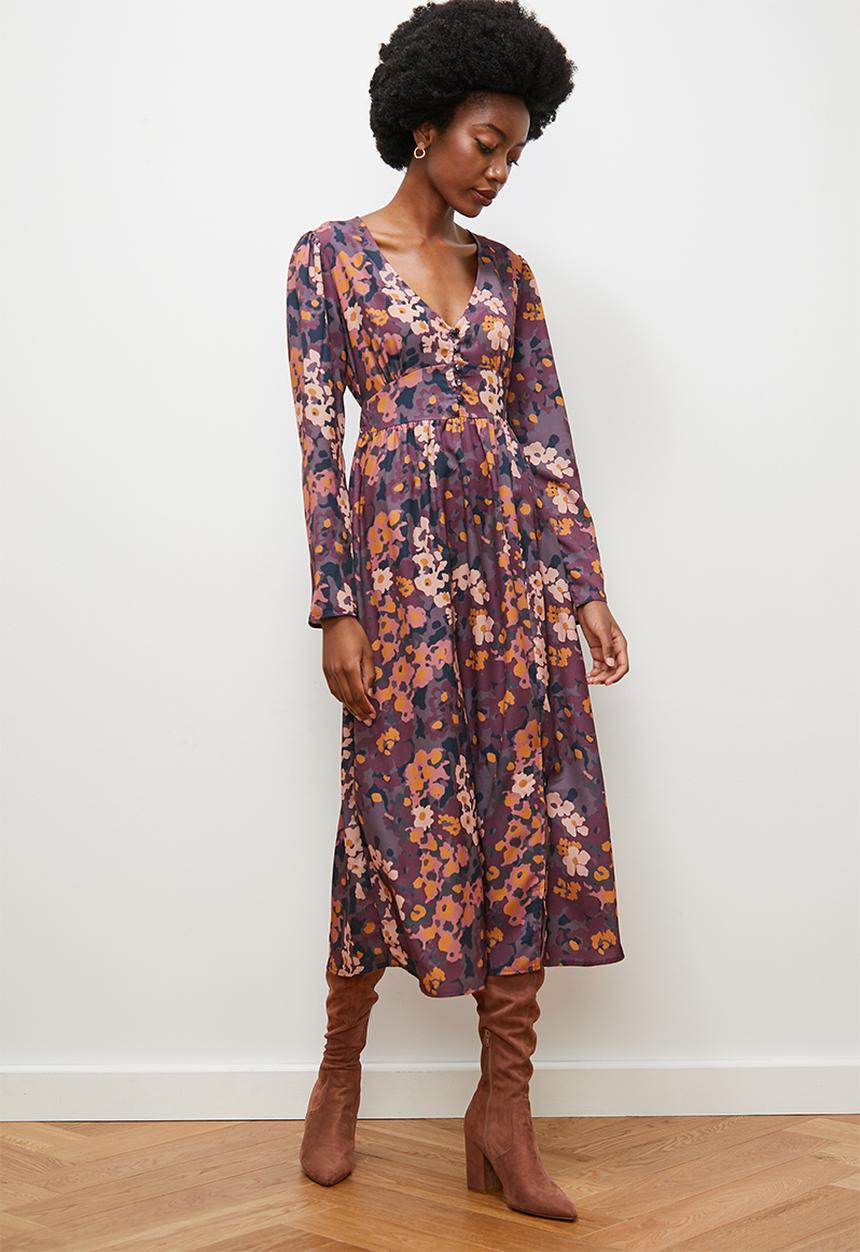 edit - Empire button detail dress - painterly floral