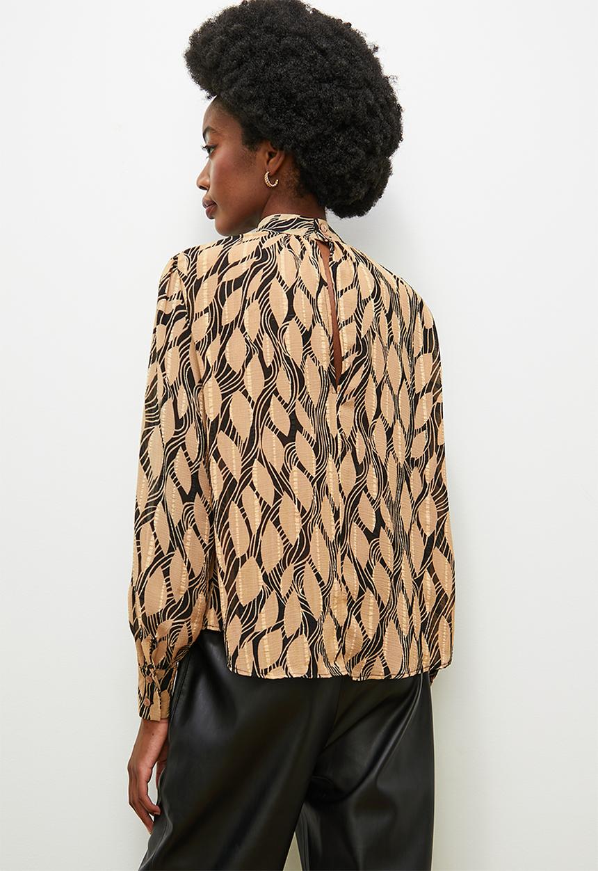 edit - Printed high neck shell - black & stone