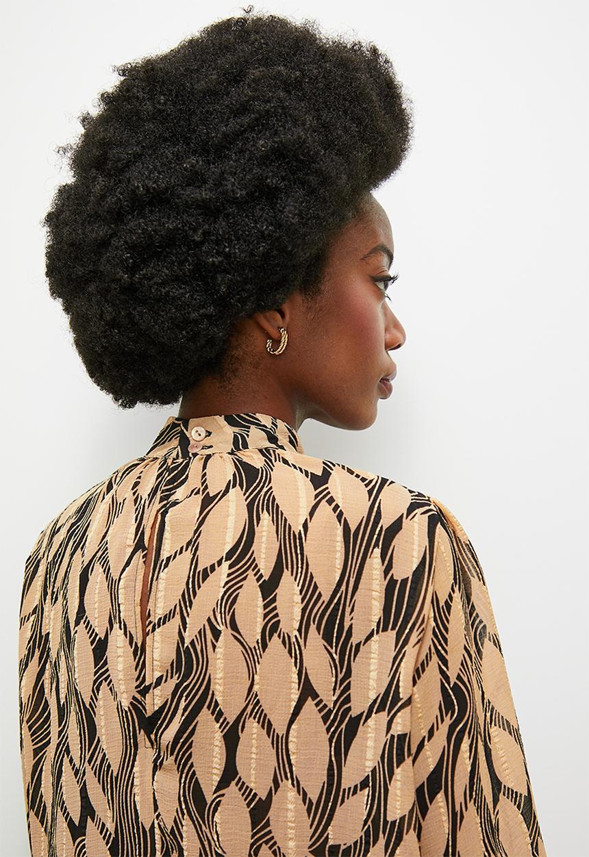 edit - Printed high neck shell - black & stone