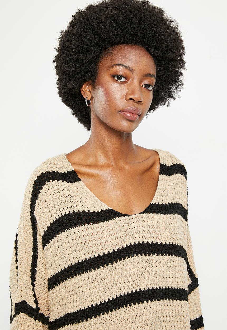 Stella Morgan - Striped oversized jersey - stone