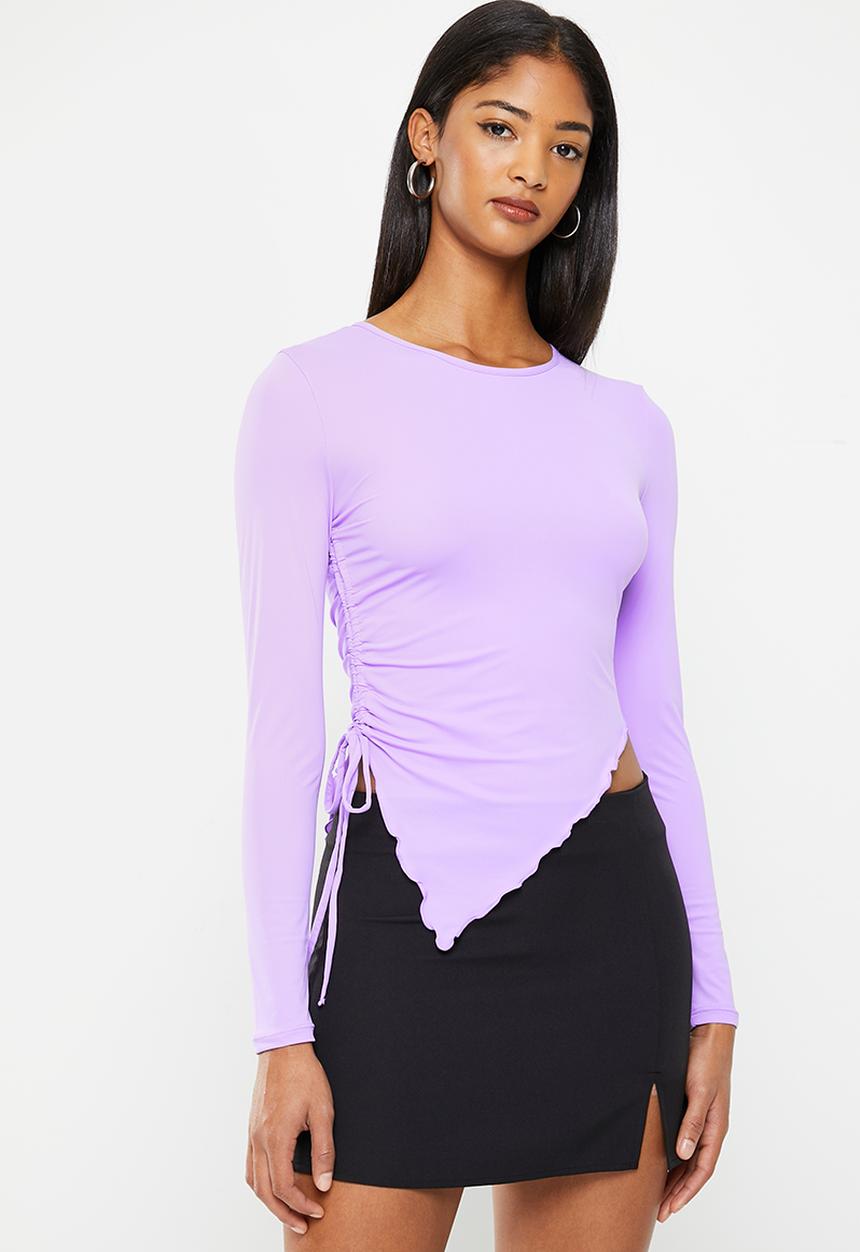 Factorie - Long Sleeve Ruched Bandana Hem Top - Violet Tulip