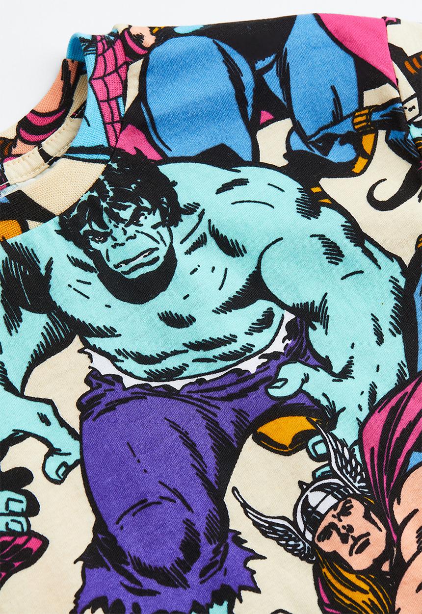 H&M - Printed T-shirt - light yellow/marvel comics