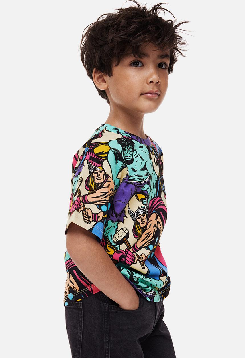 H&M - Printed T-shirt - light yellow/marvel comics