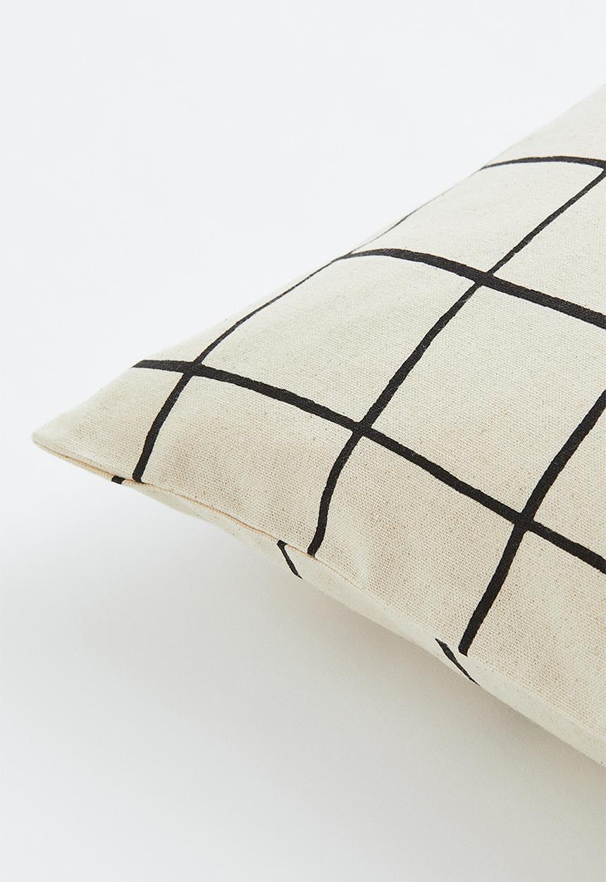H&M - Cotton canvas cushion cover - light beige/black checked