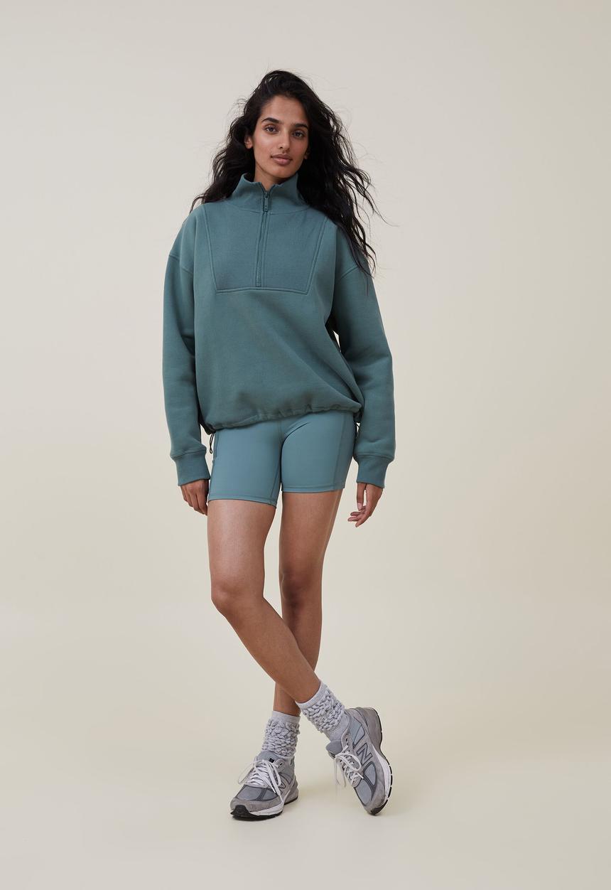 Cotton On - Plush rib half zip jumper - sage leaf