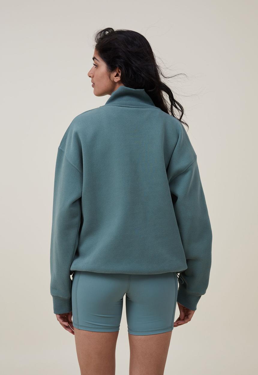 Cotton On - Plush rib half zip jumper - sage leaf