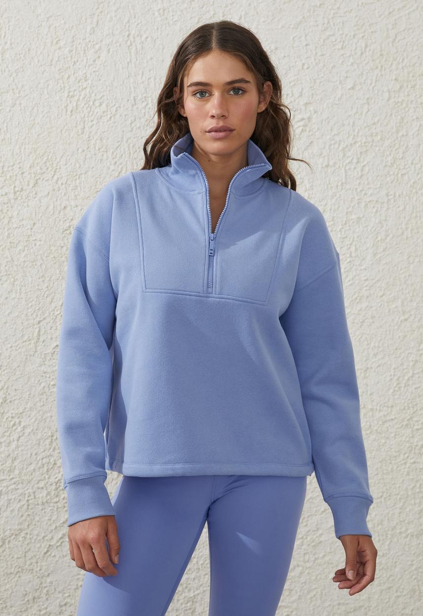 Cotton On - Plush rib half zip jumper - iris flower