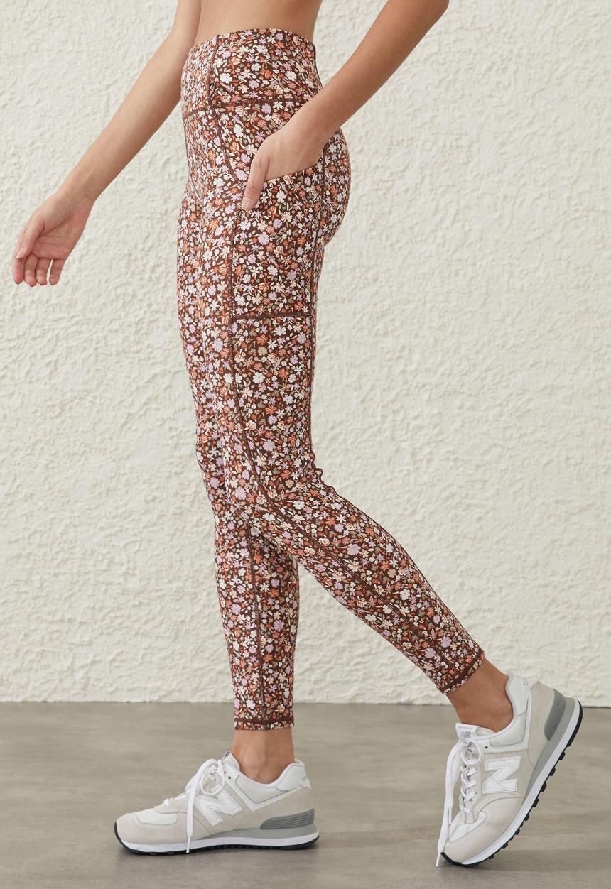 Cotton On - Premium fleece full length tight - heather ditsy cedar brown