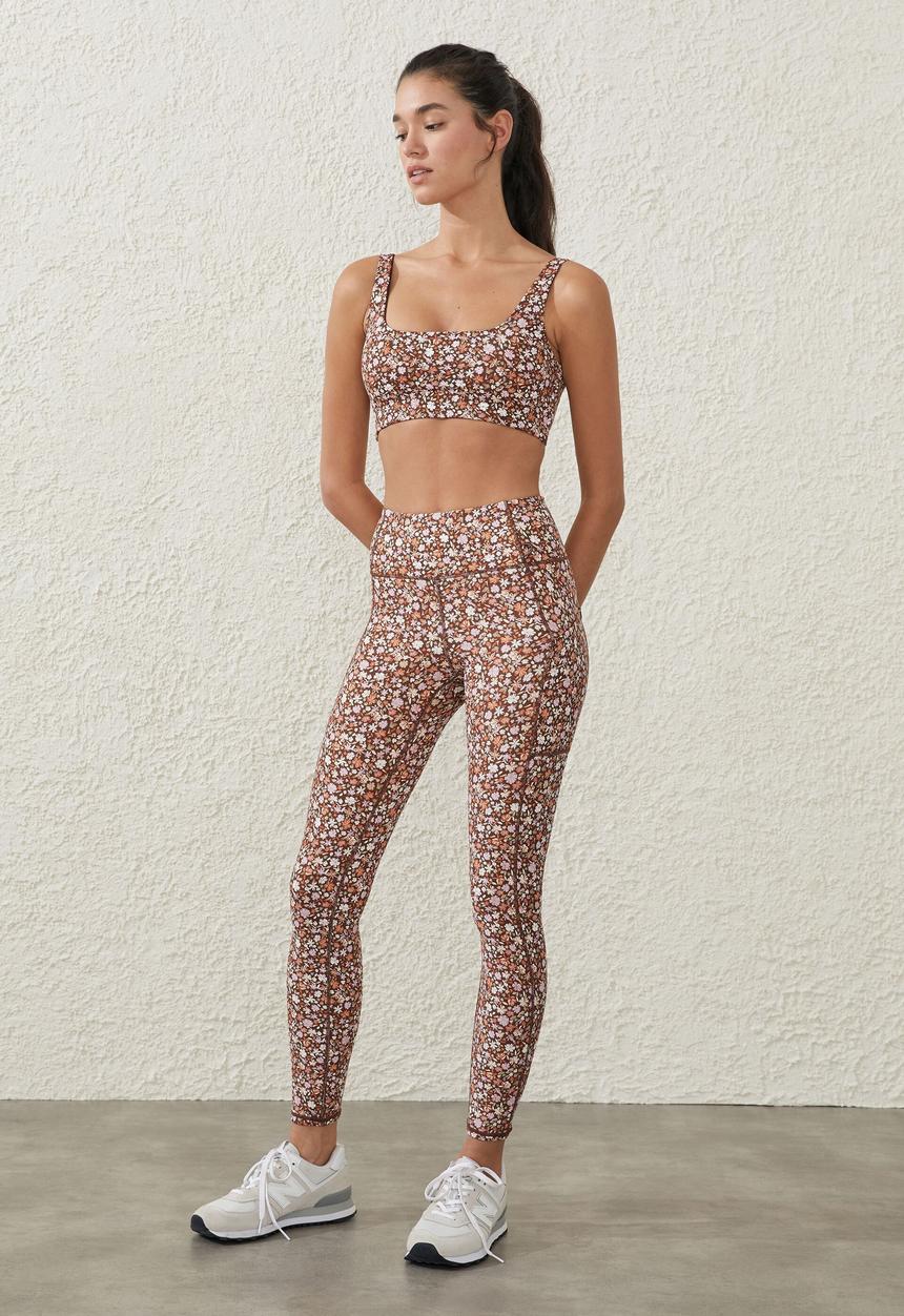 Cotton On - Premium fleece full length tight - heather ditsy cedar brown