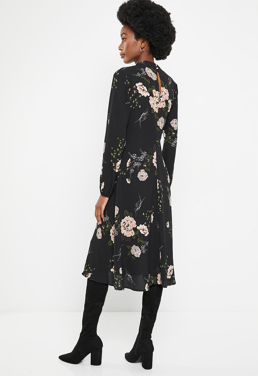 Stella Morgan - Flower prinnted long sleeve dress - black