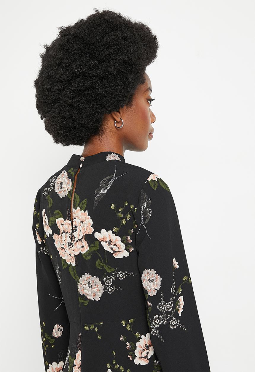 Stella Morgan - Flower prinnted long sleeve dress - black