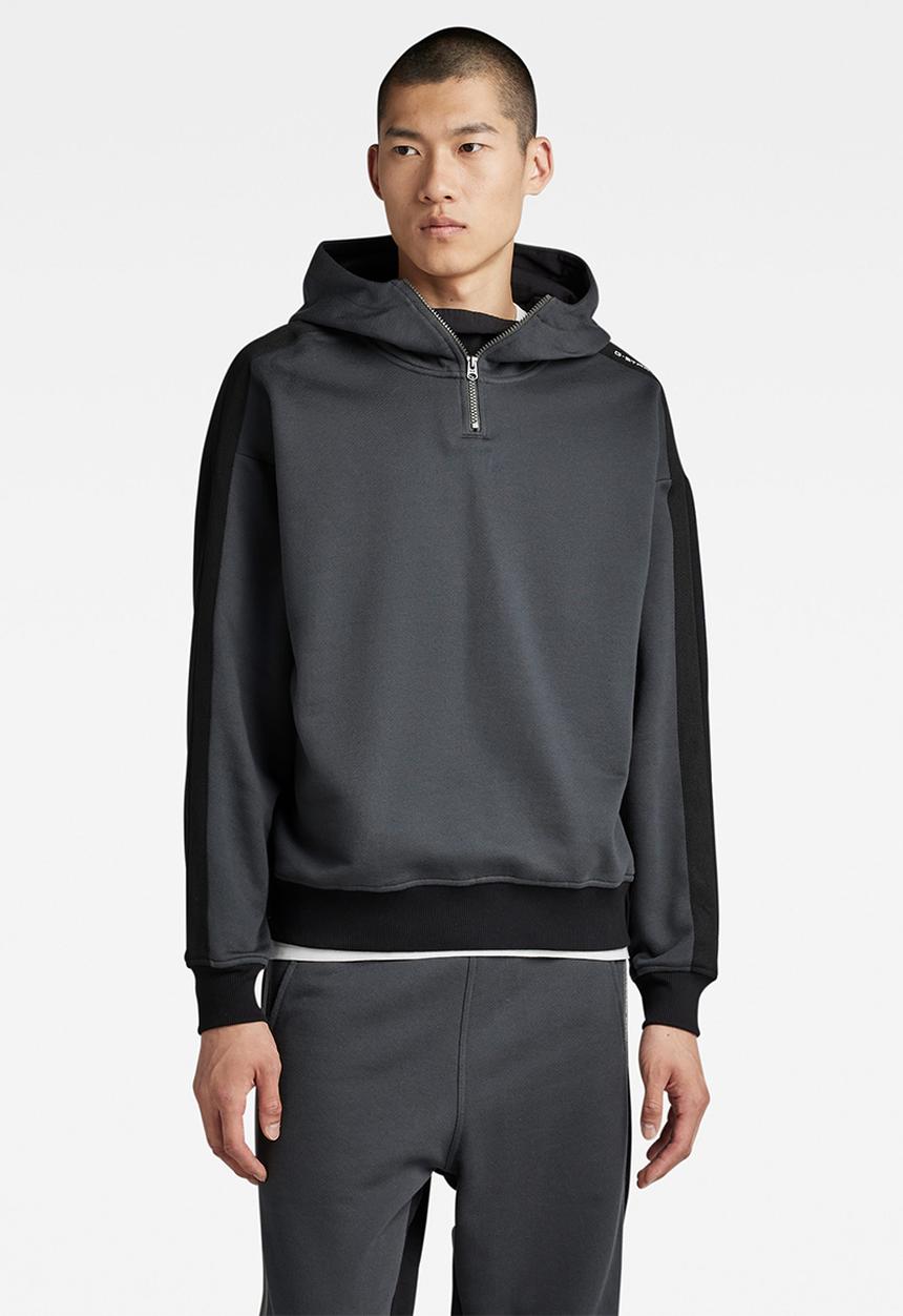 G-STAR - Tape clr block loose 1\2 zip hooded sw - cloack/dk black
