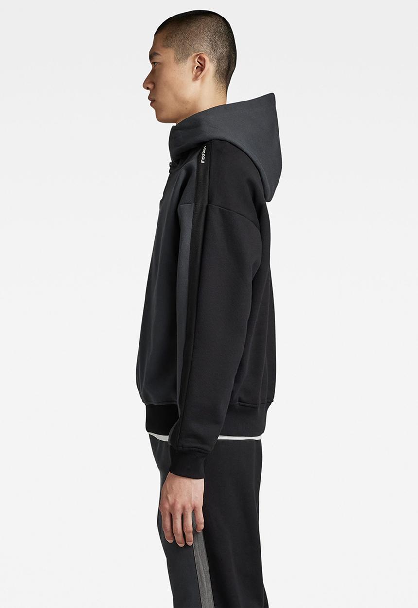 G-STAR - Tape clr block loose 1\2 zip hooded sw - cloack/dk black