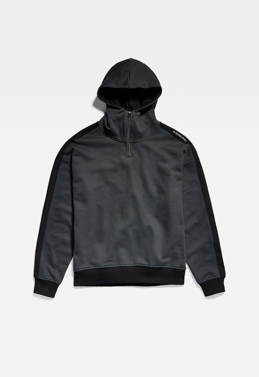 G-STAR - Tape clr block loose 1\2 zip hooded sw - cloack/dk black