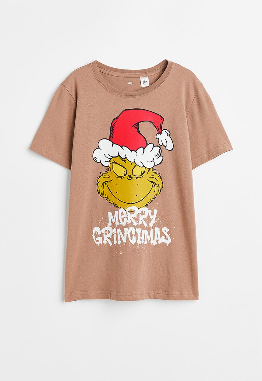 H&M - Printed t-shirt - dark beige/the grinch