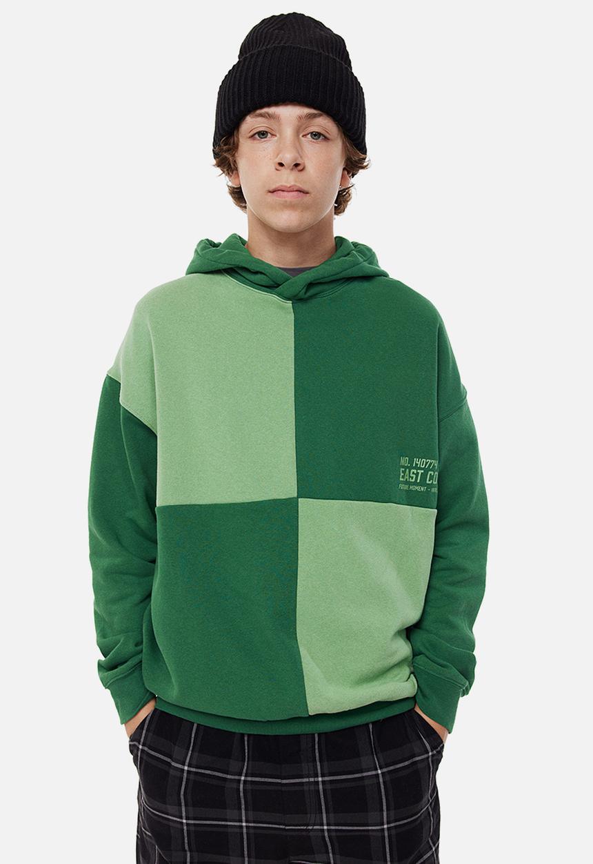 H&M - Printed hoodie - dark green/block-coloured