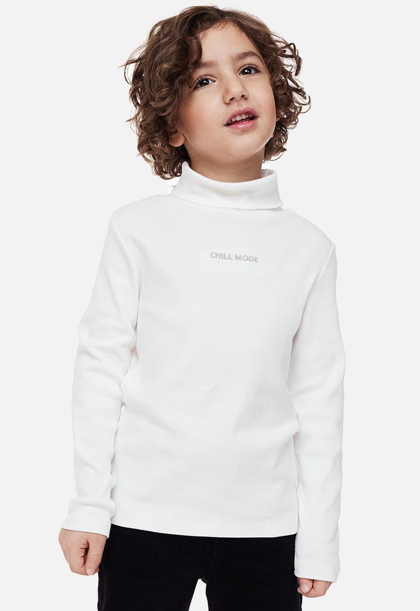 H&M - Ribbed polo-neck top - white/chill mode