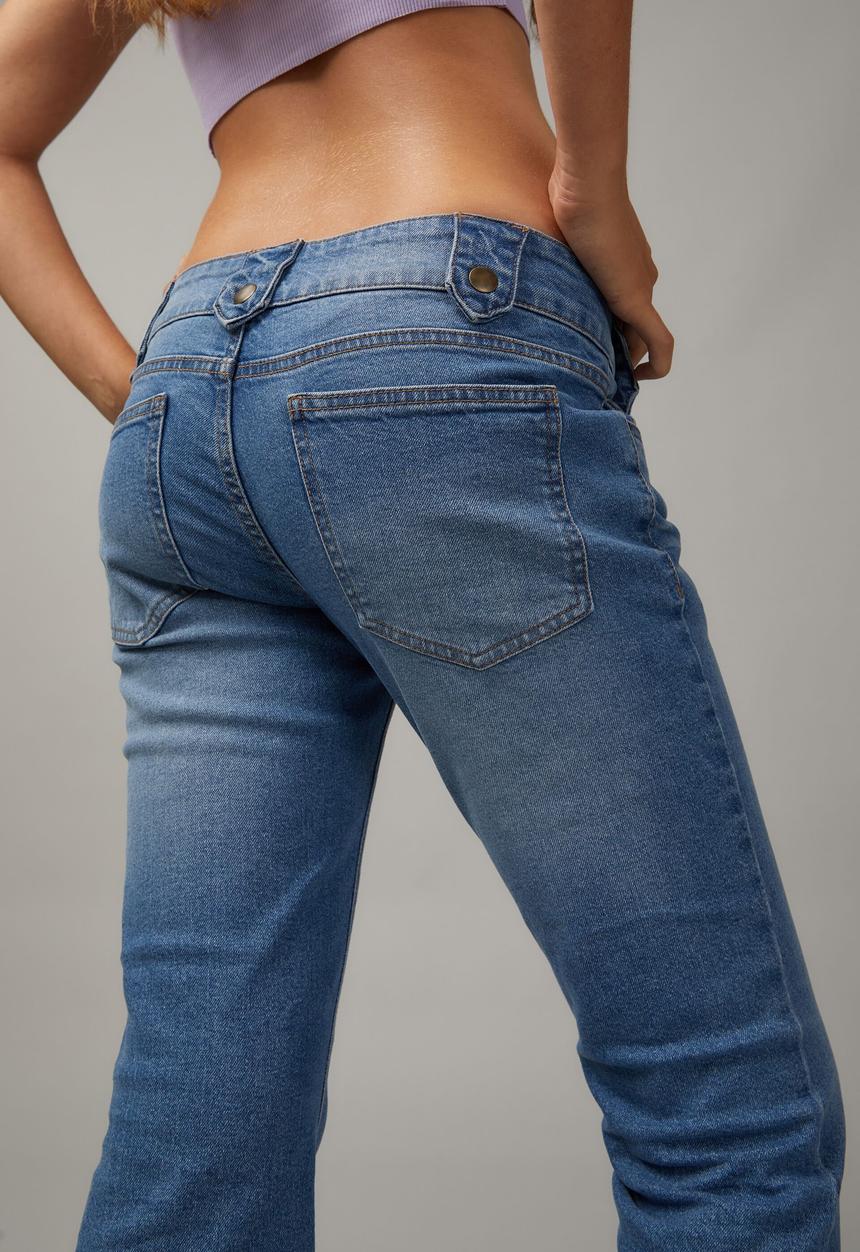 Factorie - Low rise kick flare jean - mid blue/heavy whiskers
