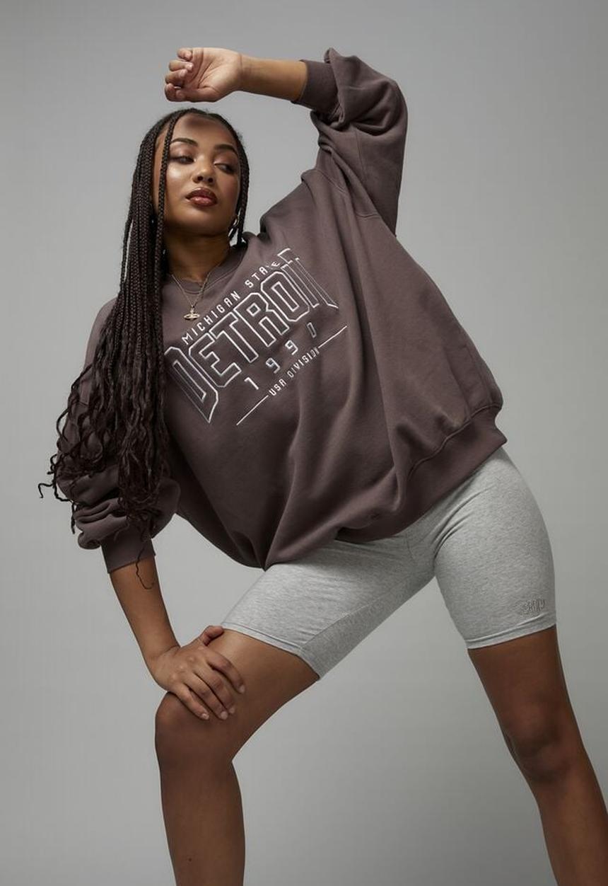 Factorie - Slouchy premium graphic crew - plum truffle/detroit