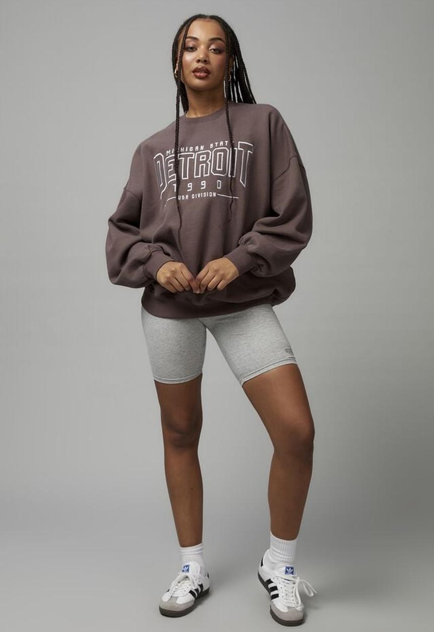 Factorie - Slouchy premium graphic crew - plum truffle/detroit