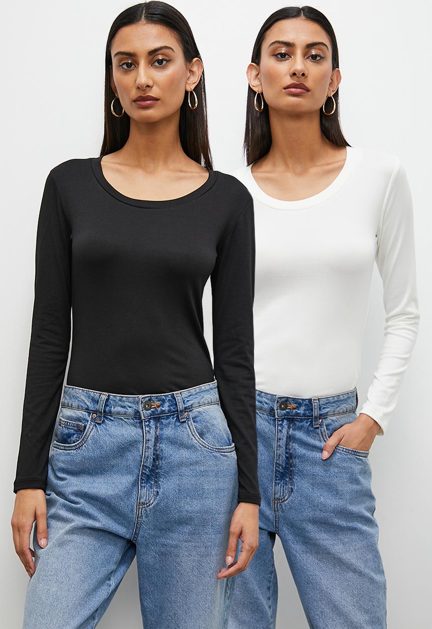 Superbalist - 2pk Scoop neck tee - black and winter white