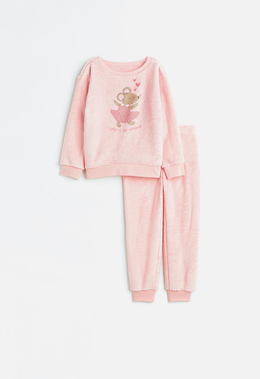 H&M - Fleece pyjamas - light pink/mouse