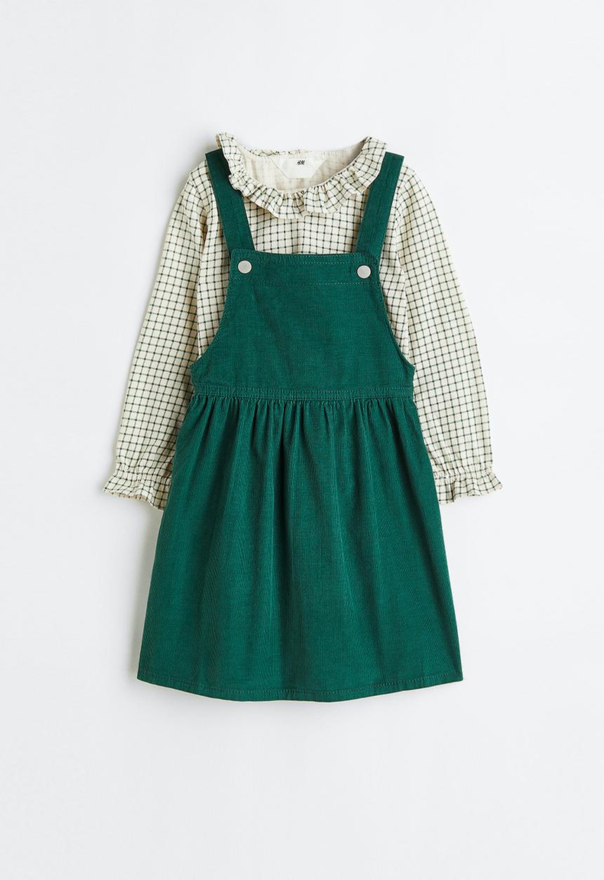 H&M - 2-piece cotton set - dark green/checked