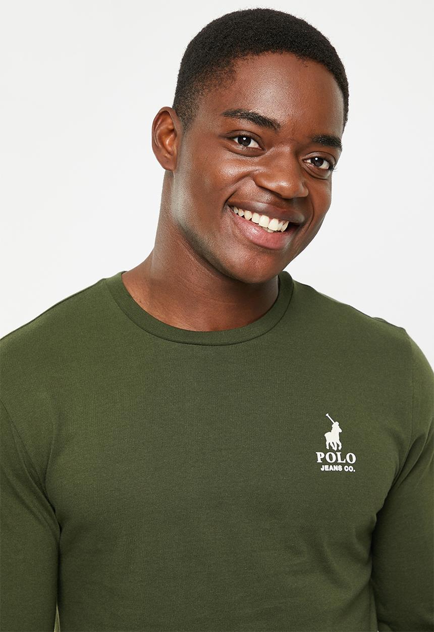 POLO - Mens pjc back printed long sleeve tee - green