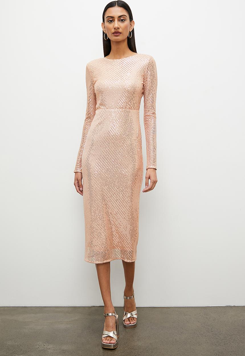 Superbalist - Sequin long sleeve column dress - rose gold