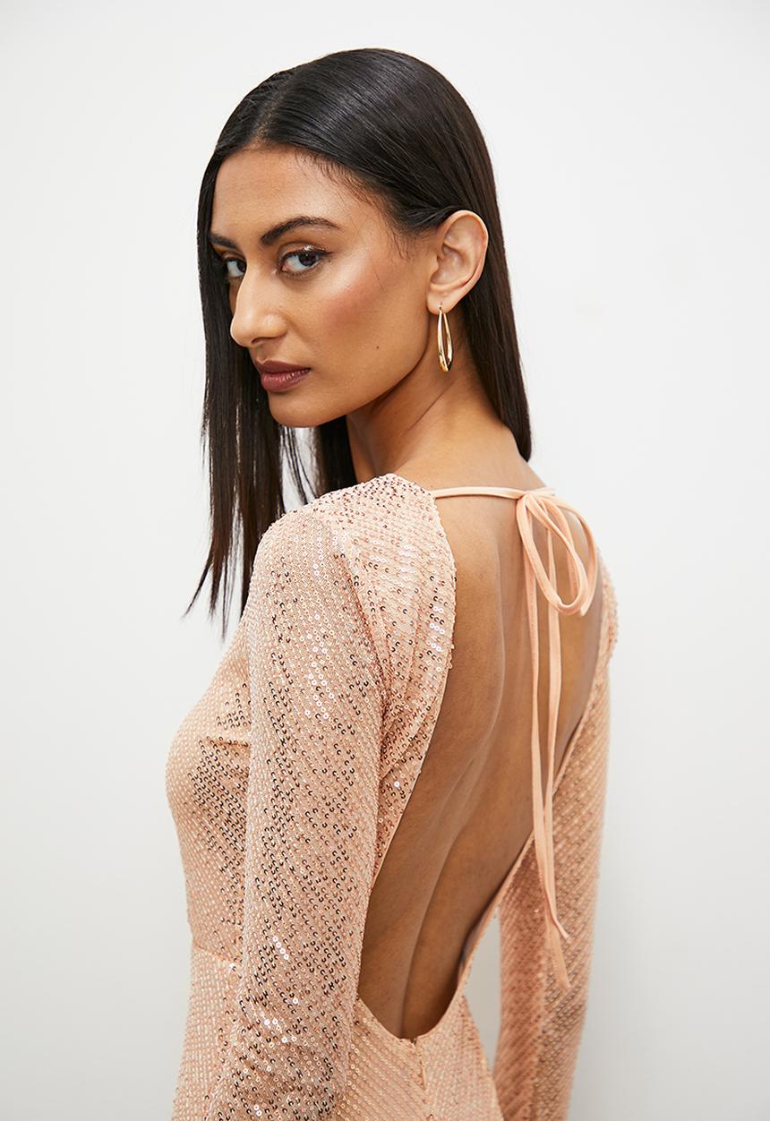 Superbalist - Sequin long sleeve column dress - rose gold