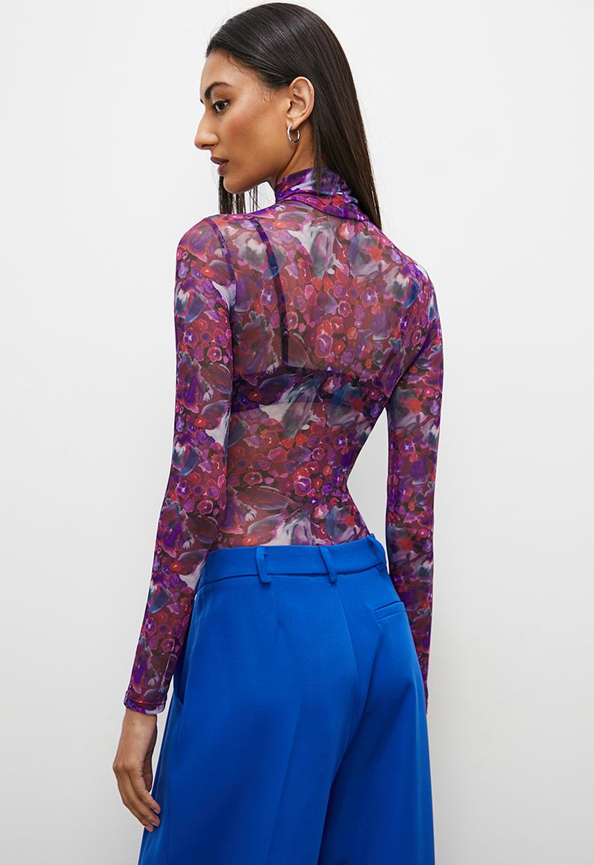 Superbalist - Printed mesh bodysuit - paintly watercolor