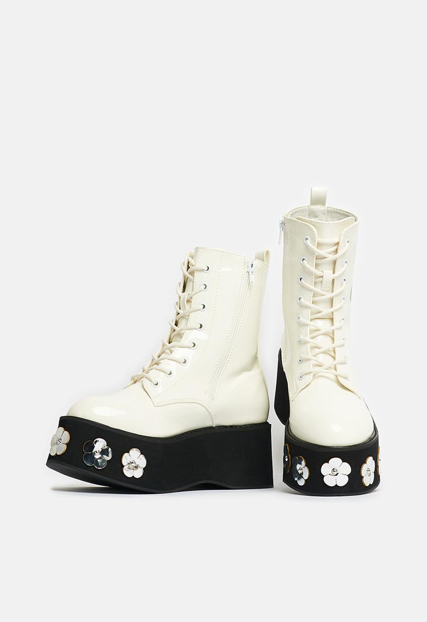 Koi Footwear - Silent screams platform boot - white flowers