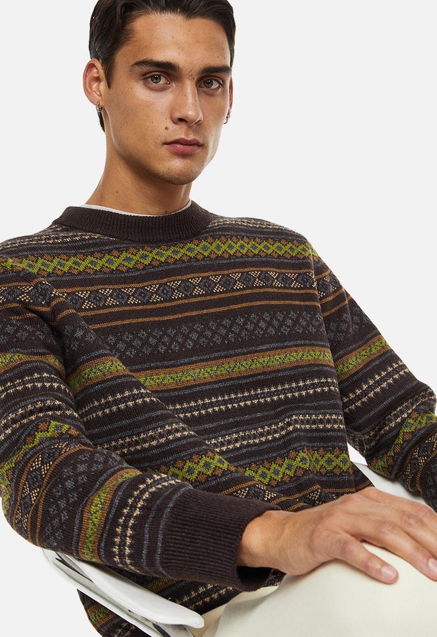 H&M - Regular fit jacquard-knit jumper - brown/patterned